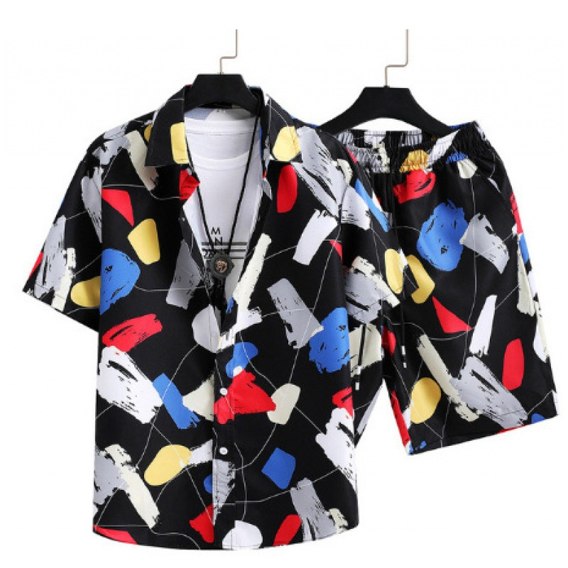 Men's Loose Fit Hawaiian Beach Shirt Suit