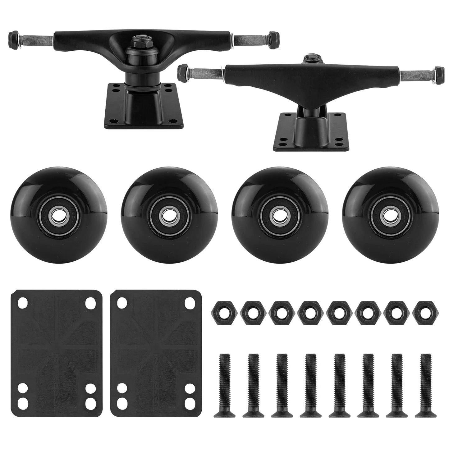 TLHB Skateboard Trucks, Skateboard Wheels, Skateboard Bearings, Skateboard Pads, Skateboard Hardware Combo Starter Kit (52mm, Black)