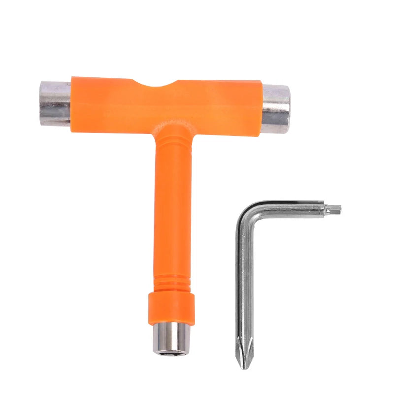 Skate Tools Multi-Function Portable Skateboard T-Shaped Accessory with Allen Key Phillips Head Wrench Screwdriver