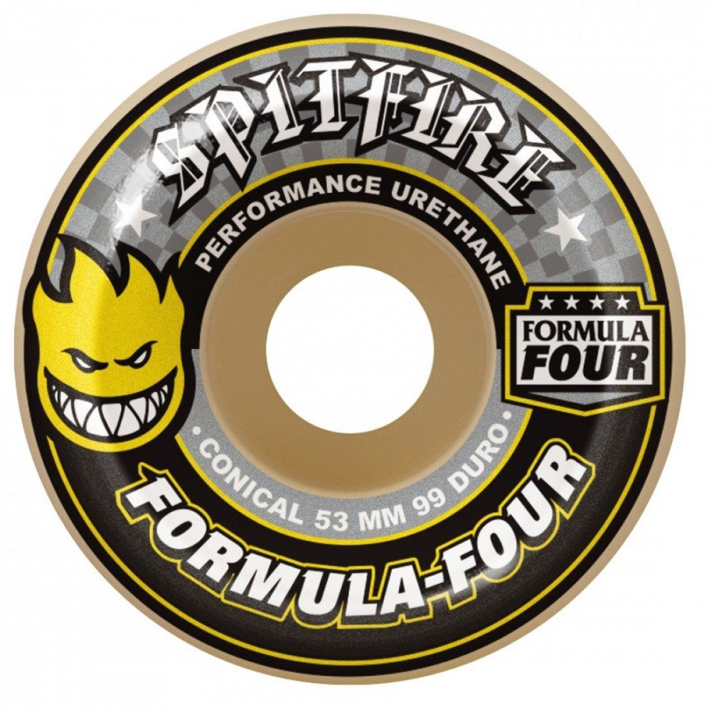 Spitfire Formula Four Conical 99du 53mm Skateboard Wheel, White / Yellow
