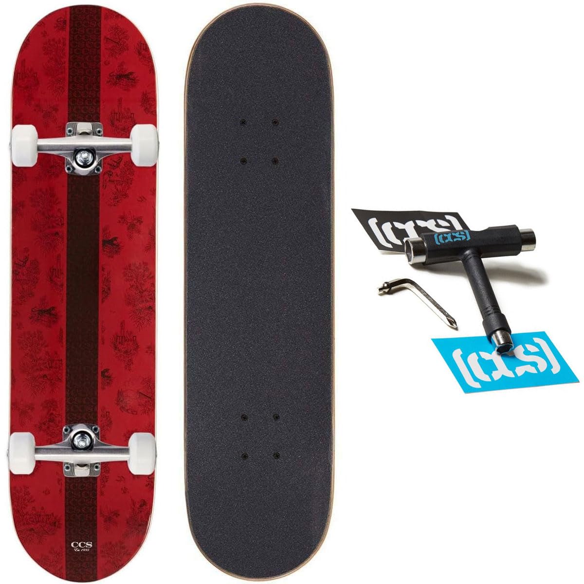 CCS Toile Skateboard Complete, Oxblood, 8 x 32