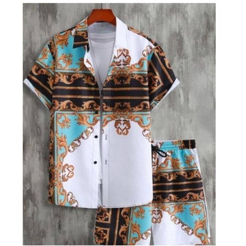 Men's Loose Fit Hawaiian Beach Shirt Suit