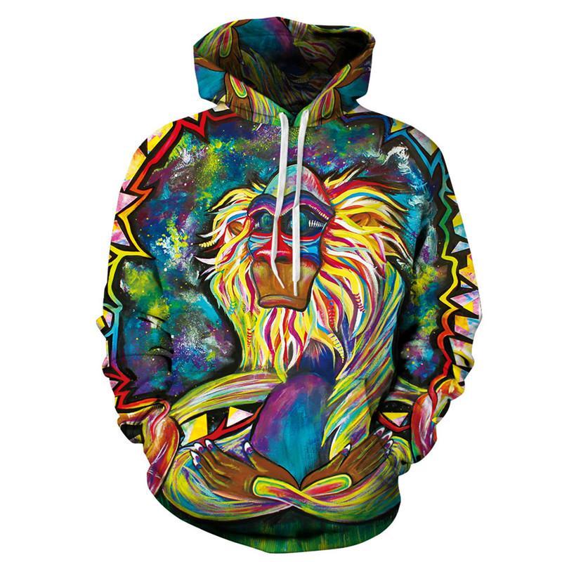 3D Color Monkey Print Hoodie