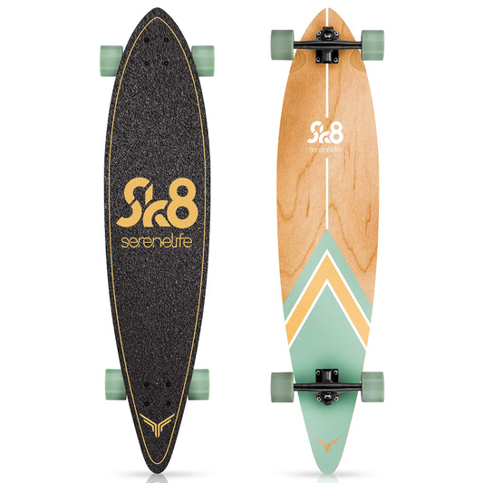 SereneLife Complete Standard Skateboard Mini Cruiser, 8-Ply Canadian & Bamboo Maple Deck, 7" Aluminum Trucks