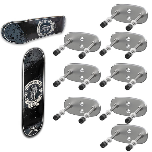 8-Pack Skateboard Deck Display, Wall Mount, Aluminum, Skate Deck Display with Two Screw Holes, Silver
