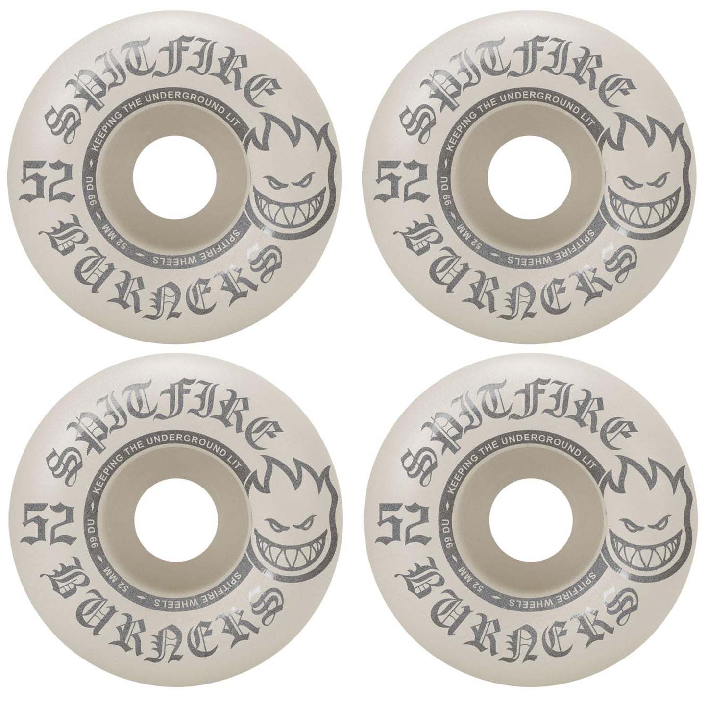 Spitfire Skateboard Wheels Burners (52mm, 99A, White / Silver)