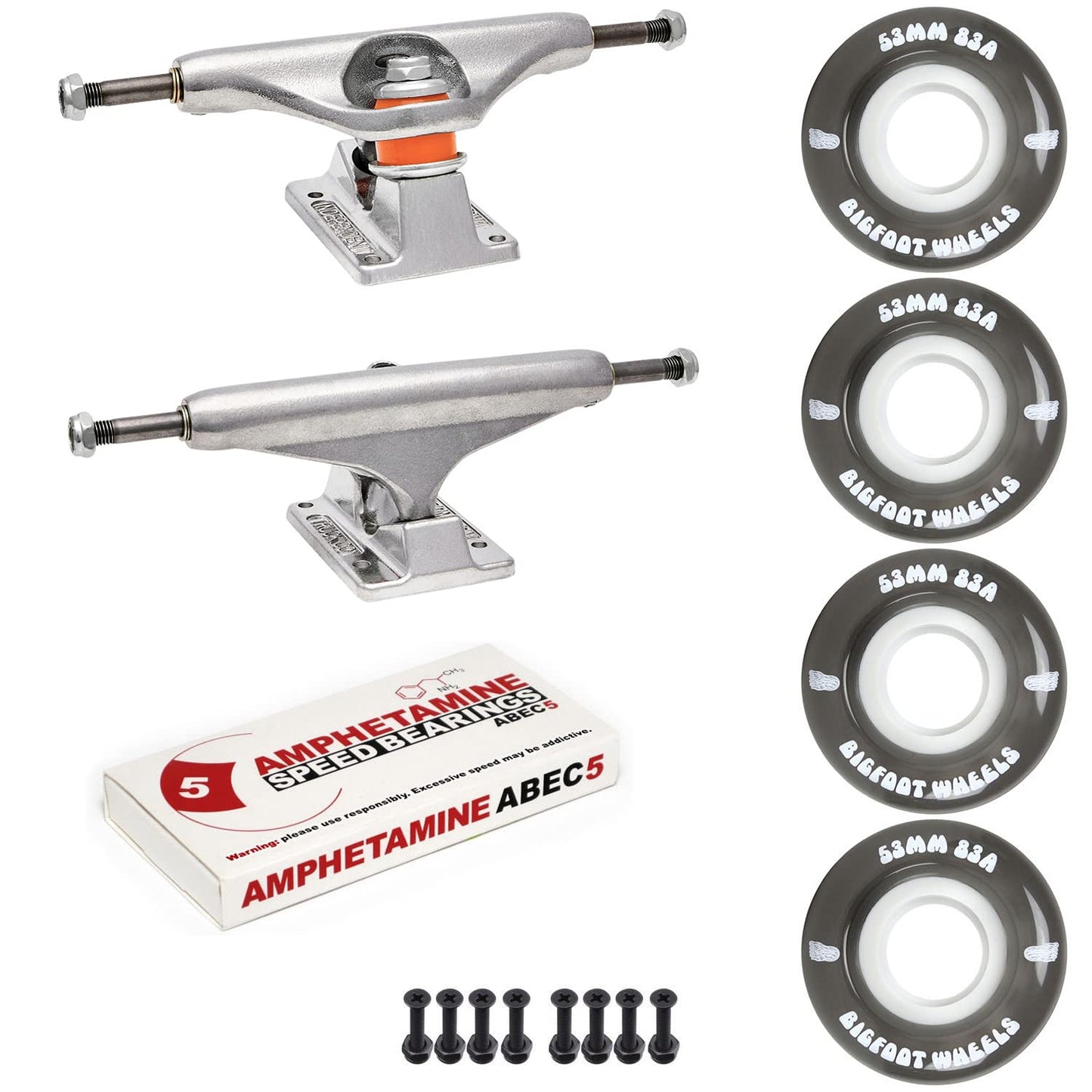 Skateboard Package Independent 139 Trucks 53mm 83A Black Cruiser Wheels ABEC-5