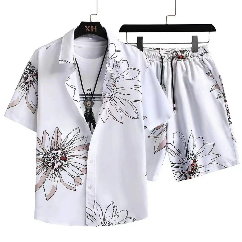 Men's Loose Fit Hawaiian Beach Shirt Suit