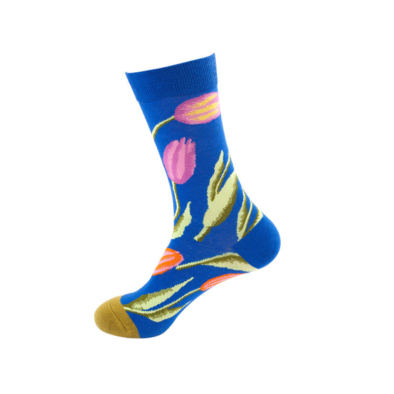 Colorful High-Cut Floral Socks for Skateboarding