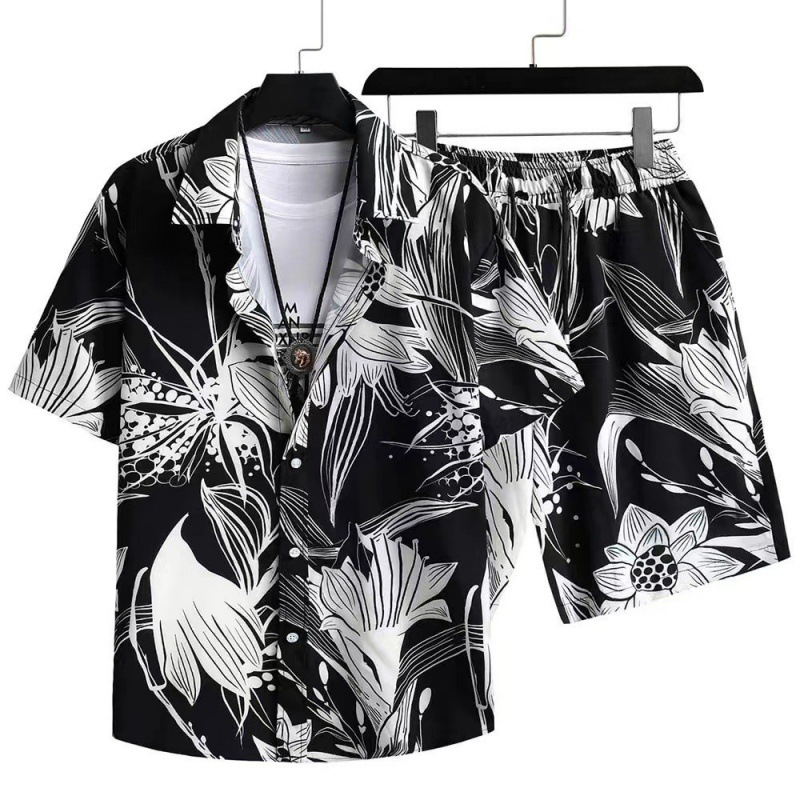 Men's Loose Fit Hawaiian Beach Shirt Suit