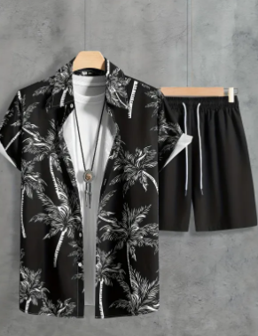 Men's 3D Print Beach Shirt & Shorts Set