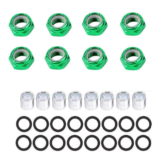 8-Piece Skateboard Truck Nuts and 16-Piece Truck Axle Washers, Plus 8-Piece Precision Spacers