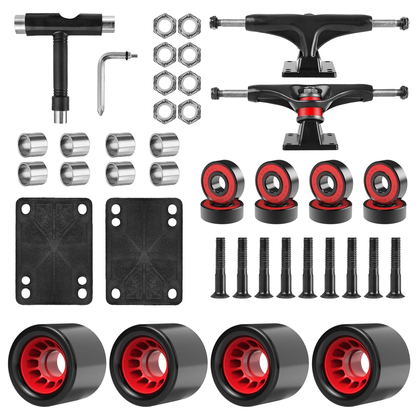 AXDT Skateboard Wheels Set Including Skateboard Trucks, Skateboard Wheels 60mm, Skateboard Bearings, Skateboard Pads, Plus Skateboard Hardware 1"