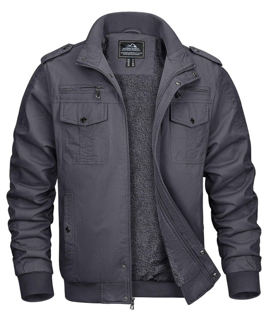 MAGCOMSEN Men's Fleece Jacket, Heavyweight Cotton, Buttons, Full Zip, Canvas, Dark Grey