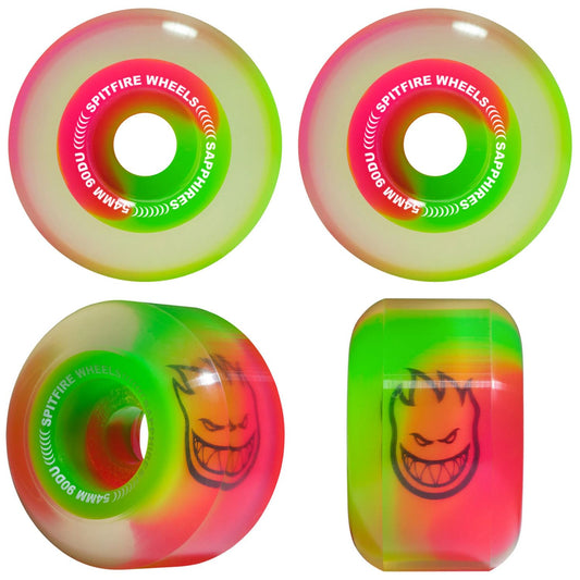 Spitfire Skateboard Wheels 54mm 90A Sapphire 50 / 50 Swirl Neon Pink / Green