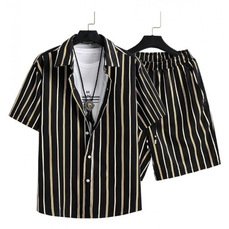 Men's Loose Fit Hawaiian Beach Shirt Suit