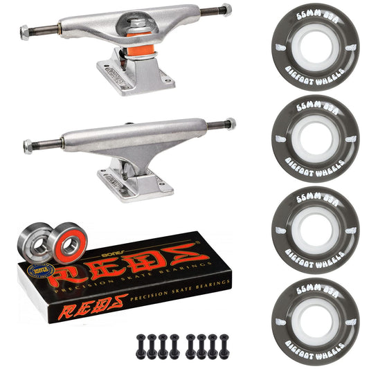 Skateboard Package: Independent 144 Trucks, 55mm 83A Black Cruiser Wheels, Bones Reds