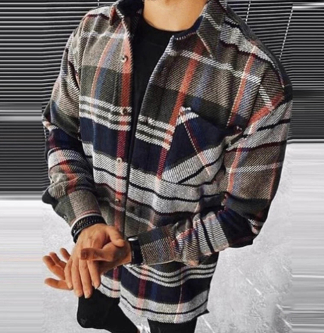 Men's Plaid Long-Sleeved Shirt