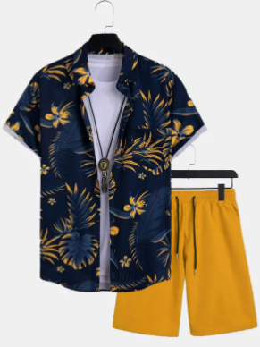 Men's 3D Print Beach Shirt & Shorts Set