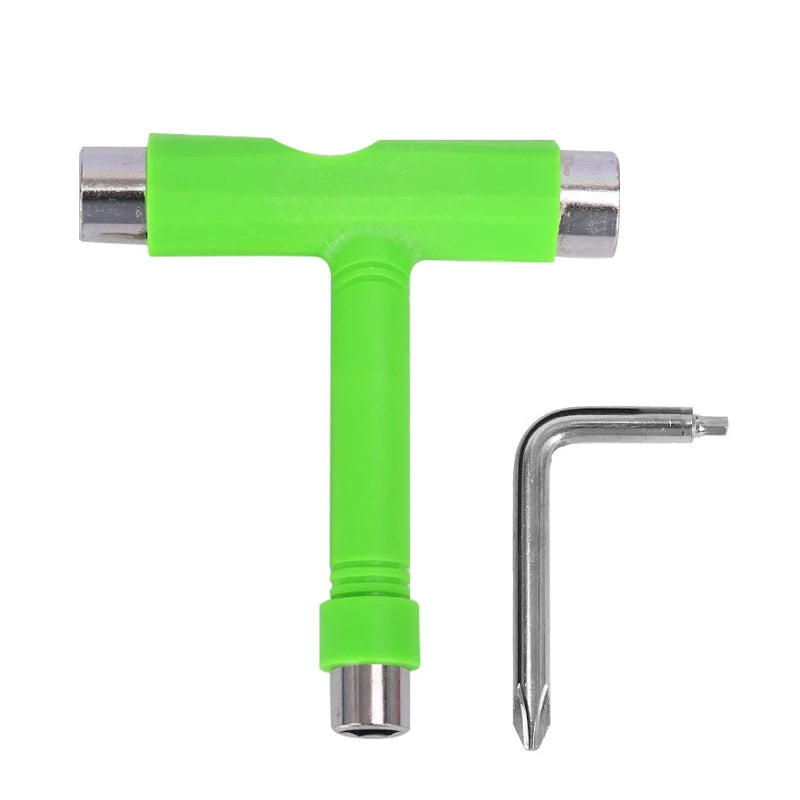 Skate Tools Multi-Function Portable Skateboard T-Shaped Accessory with Allen Key Phillips Head Wrench Screwdriver