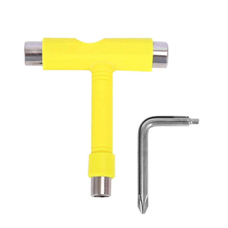 Skate Tools Multi-Function Portable Skateboard T-Shaped Accessory with Allen Key Phillips Head Wrench Screwdriver