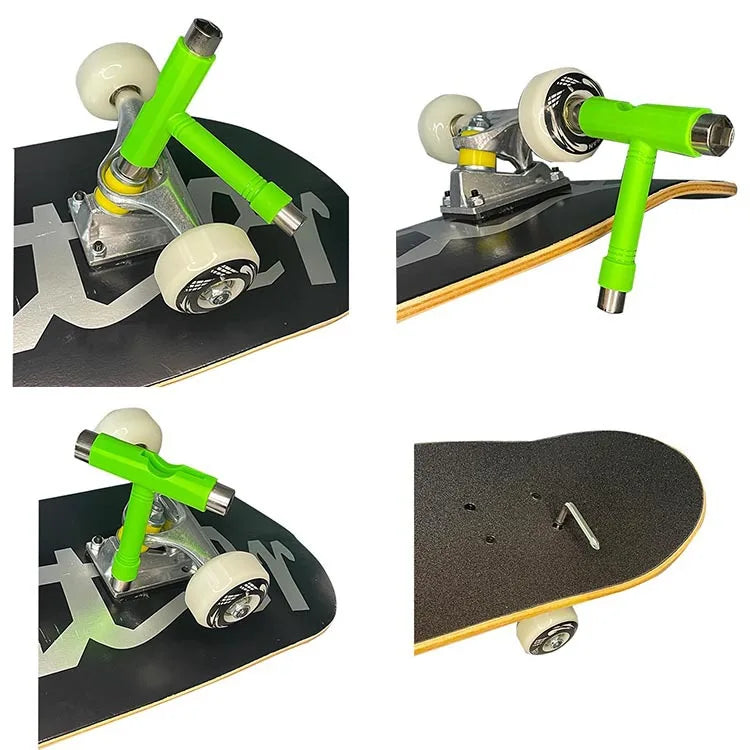 Skate Tools Multi-Function Portable Skateboard T-Shaped Accessory with Allen Key Phillips Head Wrench Screwdriver