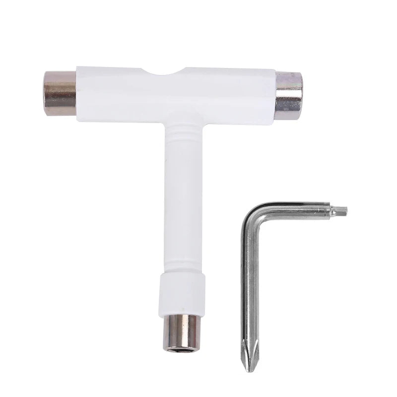 Skate Tools Multi-Function Portable Skateboard T-Shaped Accessory with Allen Key Phillips Head Wrench Screwdriver