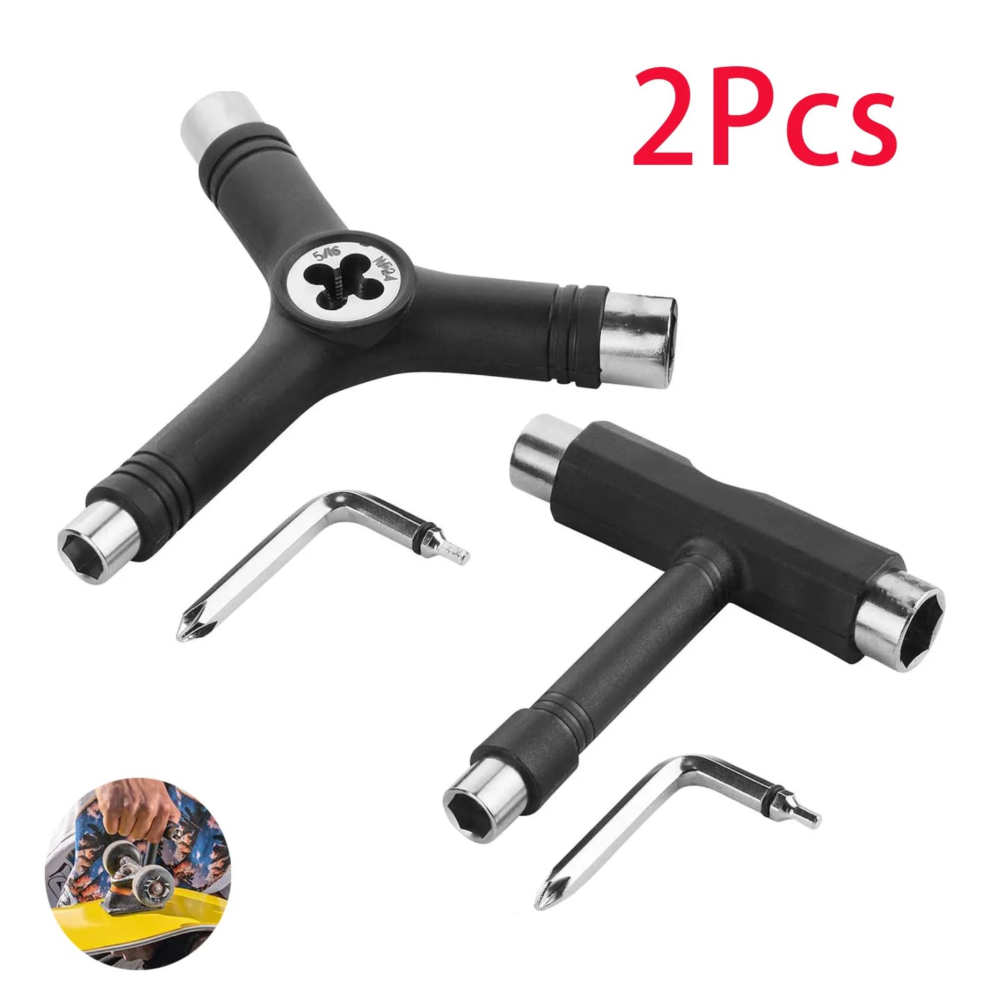 2-Pack All-in-One Multifunctional Portable T-Tool and Y-Tool for Skateboard Tools Set