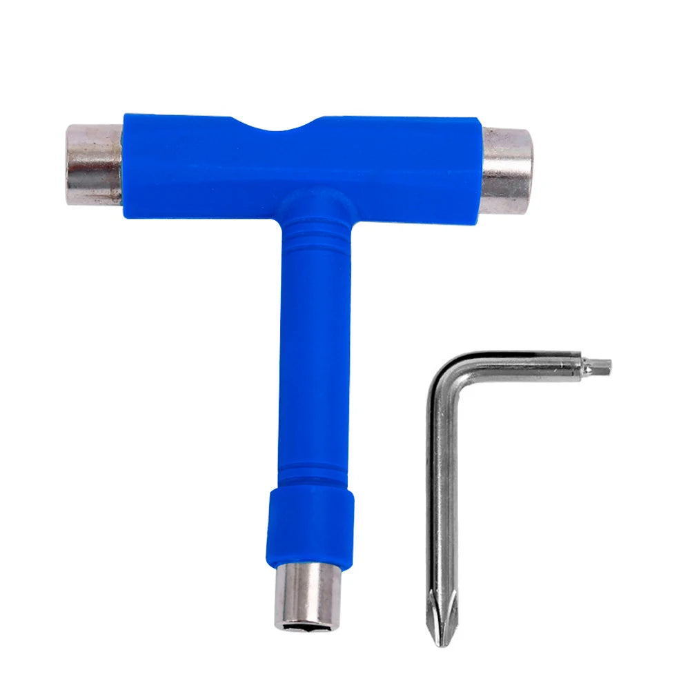 Skate Tools Multi-Function Portable Skateboard T-Shaped Accessory with Allen Key Phillips Head Wrench Screwdriver