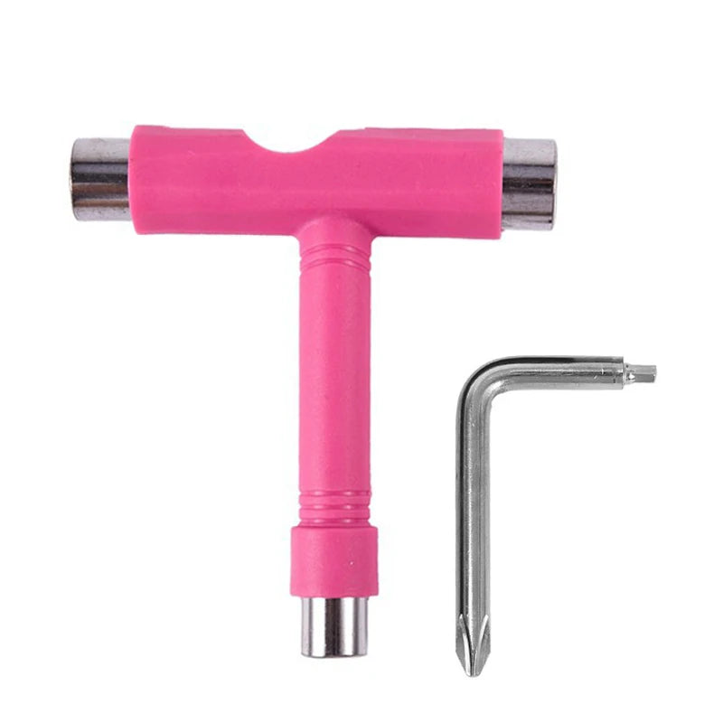 Skate Tools Multi-Function Portable Skateboard T-Shaped Accessory with Allen Key Phillips Head Wrench Screwdriver