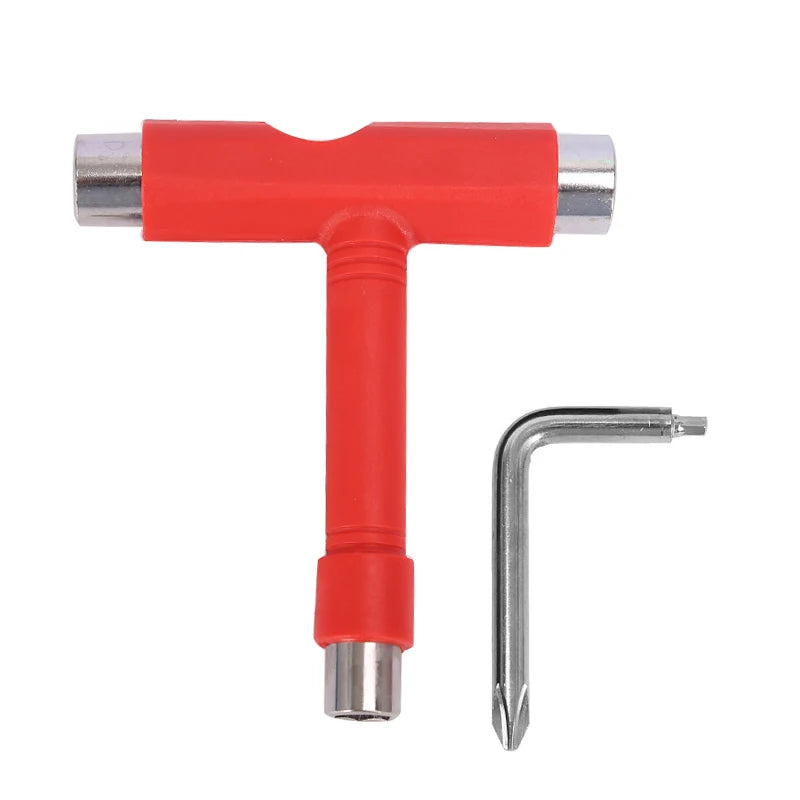 Skate Tools Multi-Function Portable Skateboard T-Shaped Accessory with Allen Key Phillips Head Wrench Screwdriver