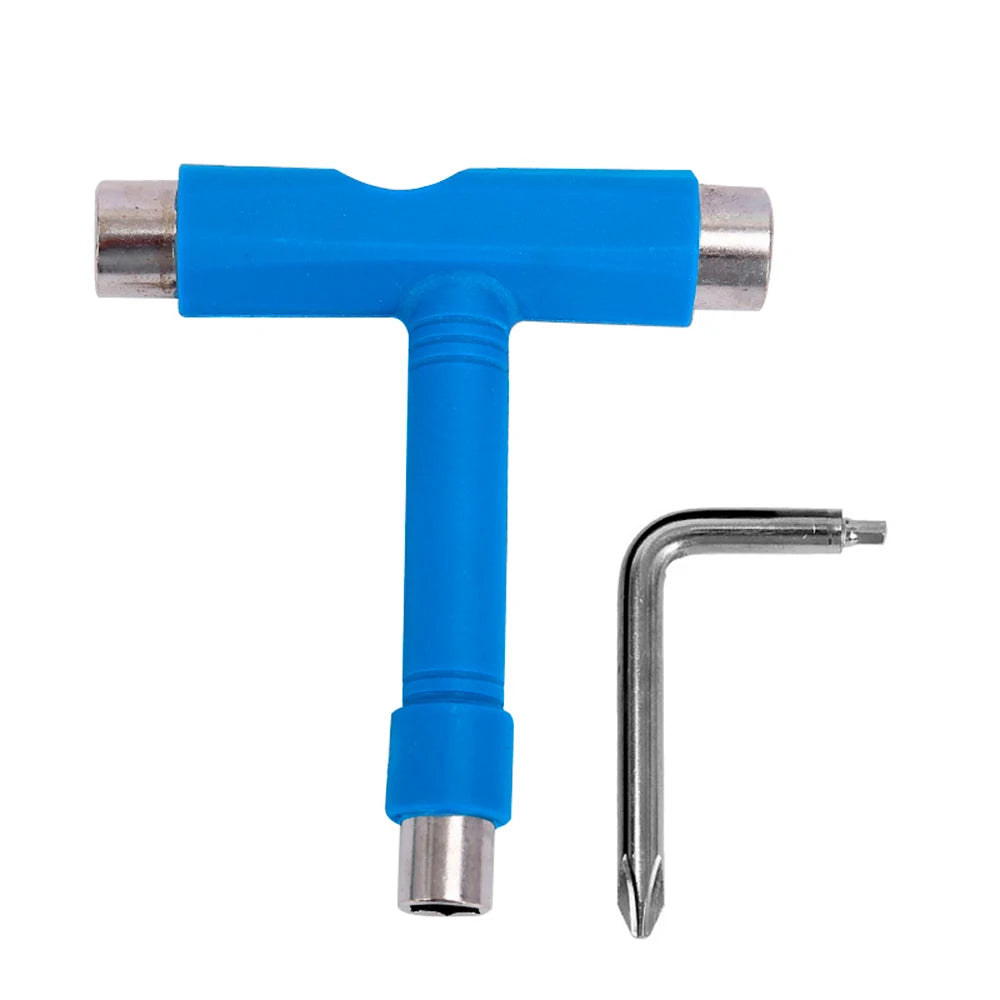 Skate Tools Multi-Function Portable Skateboard T-Shaped Accessory with Allen Key Phillips Head Wrench Screwdriver