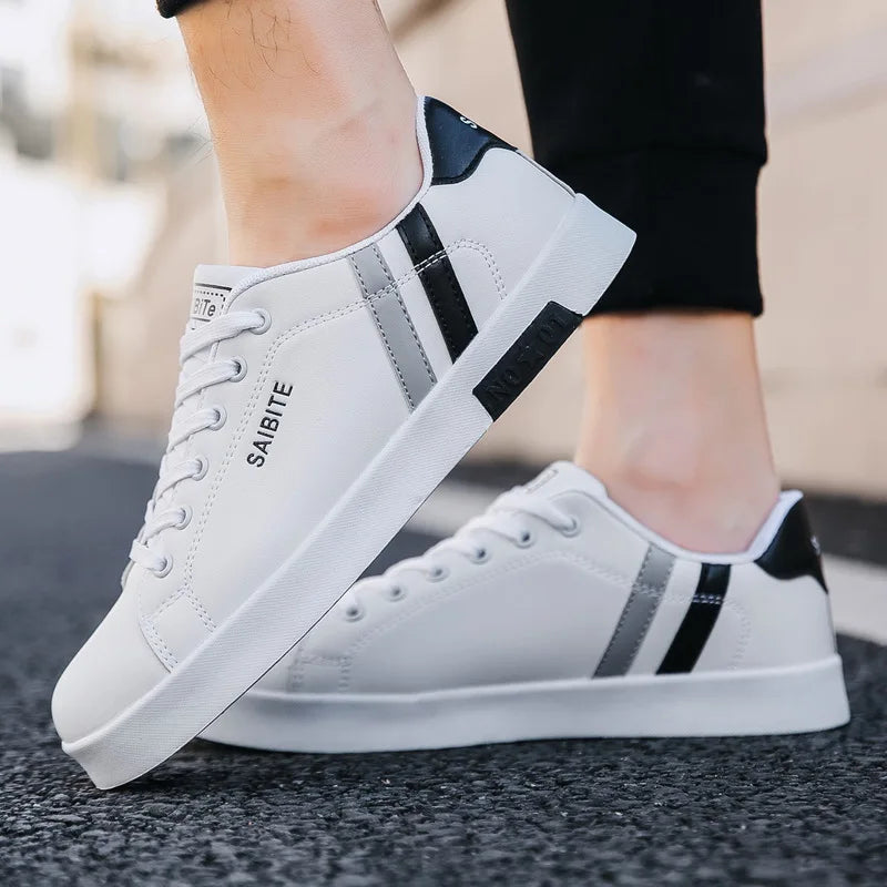 Men's Casual White Skateboarding Shoes, Breathable