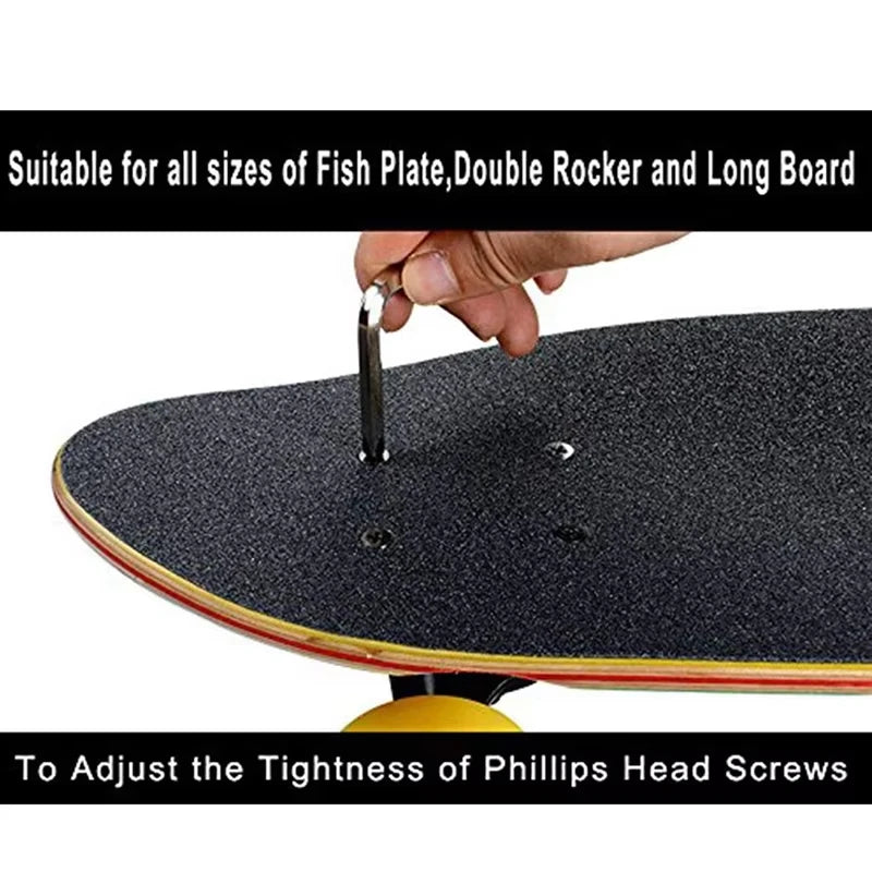 Skate Tools Multi-Function Portable Skateboard T-Shaped Accessory with Allen Key Phillips Head Wrench Screwdriver