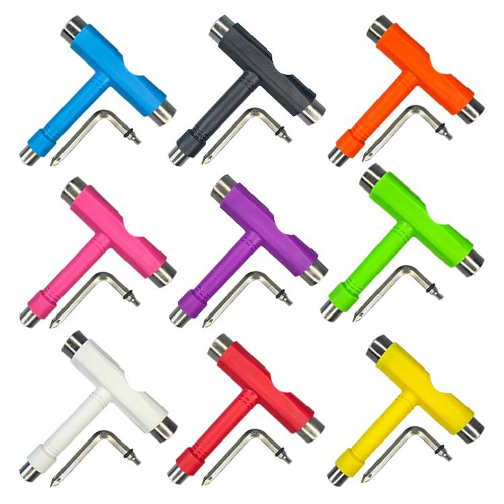 Skate Tools Multi-Function Portable Skateboard T-Shaped Accessory with Allen Key Phillips Head Wrench Screwdriver
