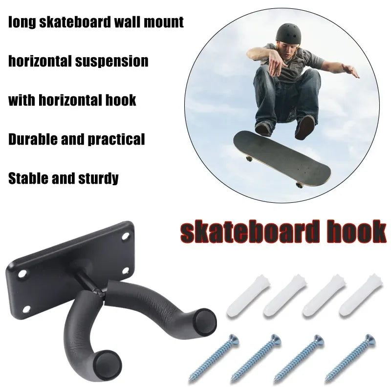 Universal Skateboard Hook, Deck Display Wall Mount, Horizontal Hanger Rack, Stable, Sturdy