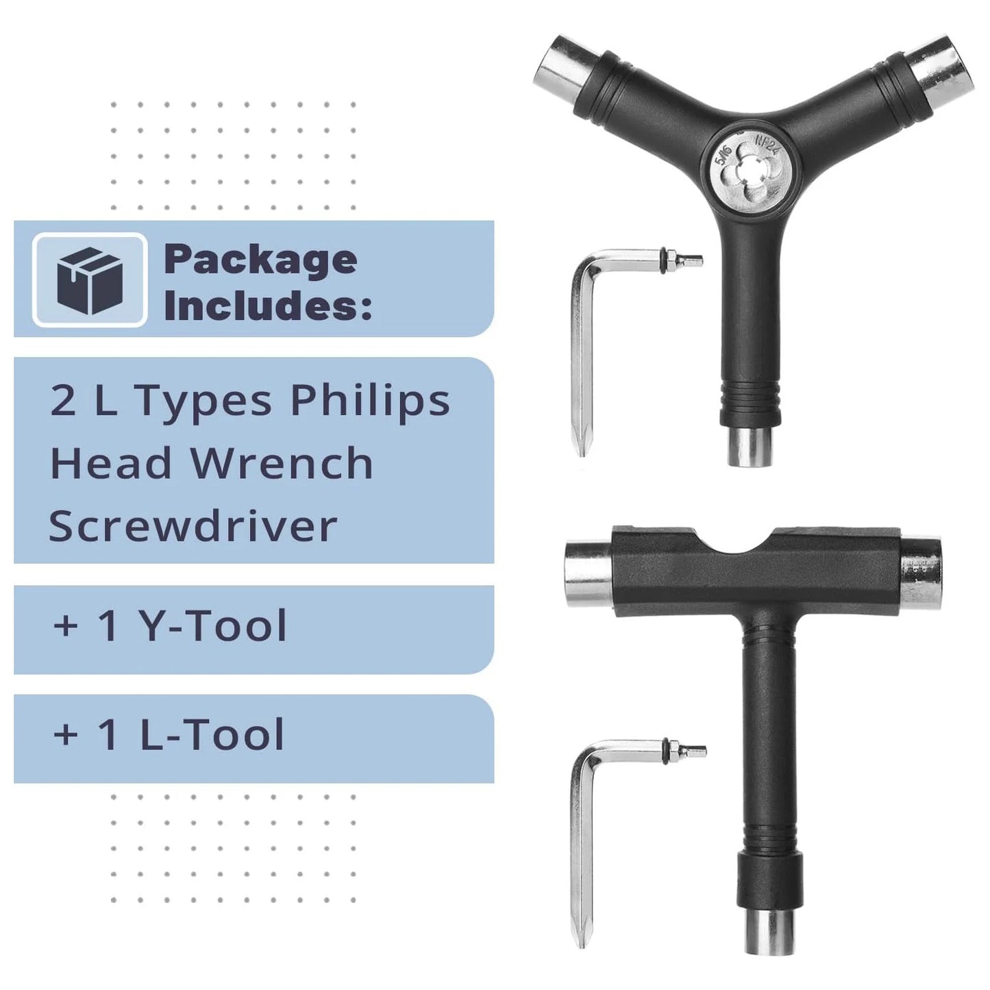 2-Pack All-in-One Multifunctional Portable T-Tool and Y-Tool for Skateboard Tools Set