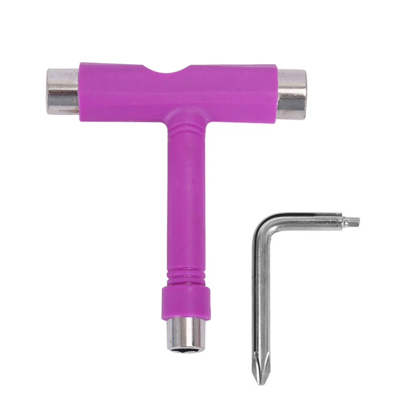 Skate Tools Multi-Function Portable Skateboard T-Shaped Accessory with Allen Key Phillips Head Wrench Screwdriver