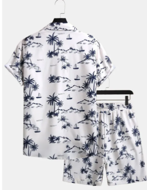 Men's 3D Print Beach Shirt & Shorts Set