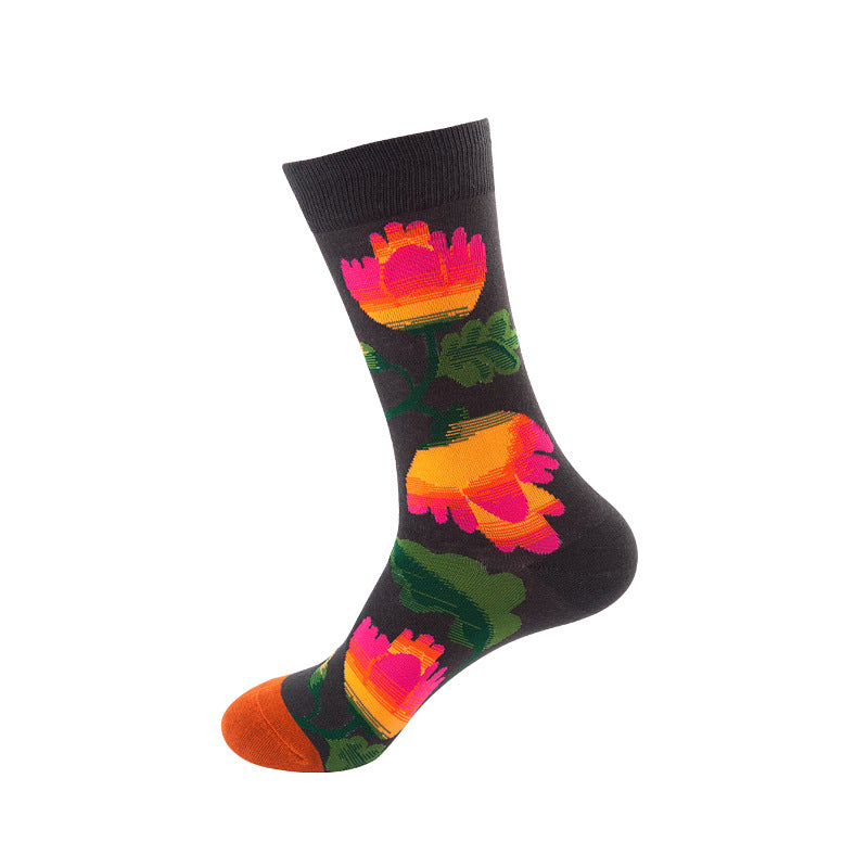 Colorful High-Cut Floral Socks for Skateboarding