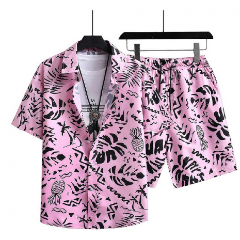 Men's Loose Fit Hawaiian Beach Shirt Suit