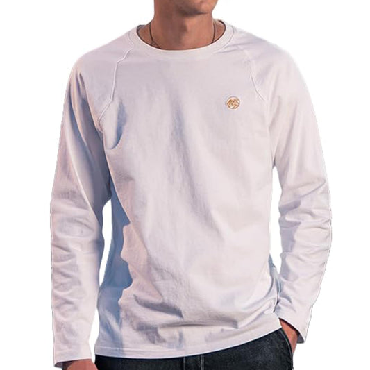 Men's White Cotton Long-Sleeved T-Shirt