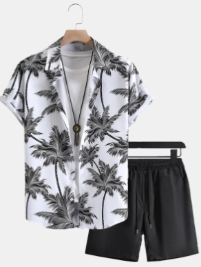 Men's 3D Print Beach Shirt & Shorts Set