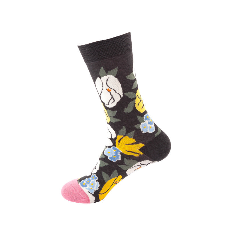 Colorful High-Cut Floral Socks for Skateboarding