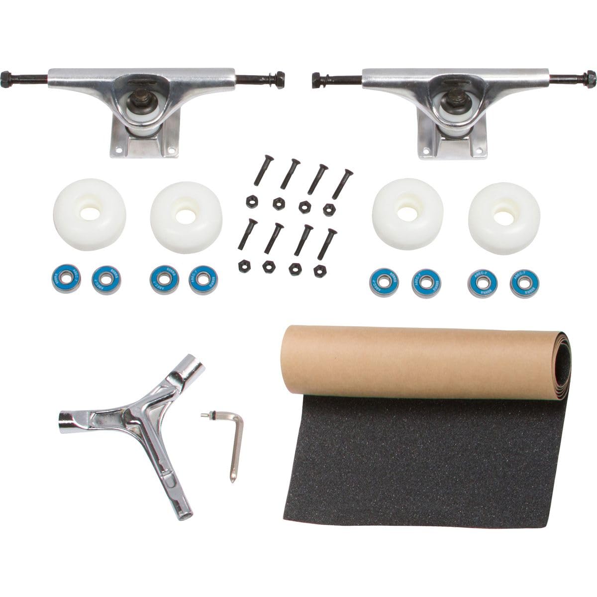 RADECKAL Skateboard Kit with Trucks, Deck, White Wheels, Blue ABEC-7 Bearings, Hardware, Grip Tape, and Y-Tool (Board Size 7.0" - 7.5" and 5" Trucks)