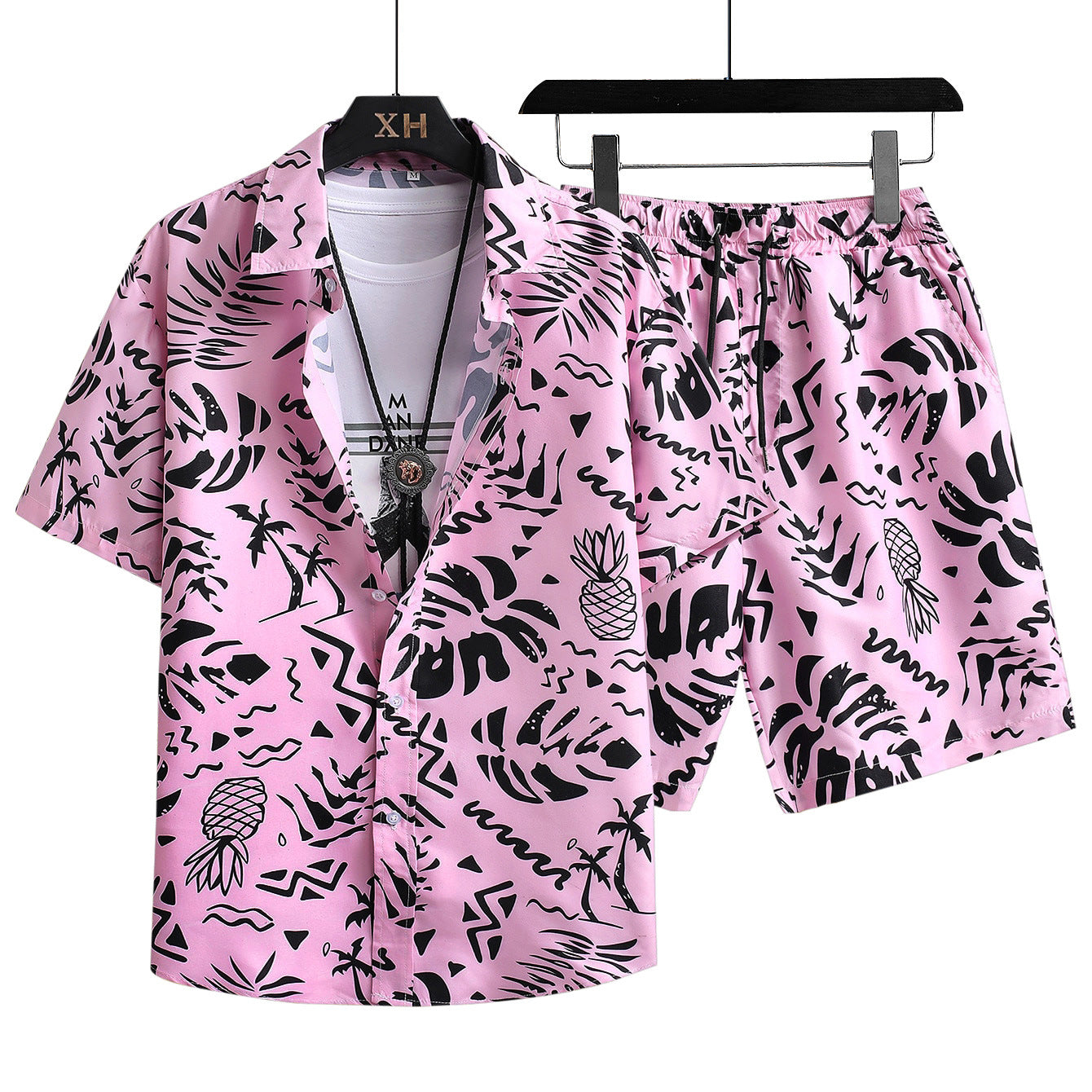 Men's Loose Fit Hawaiian Beach Shirt Suit