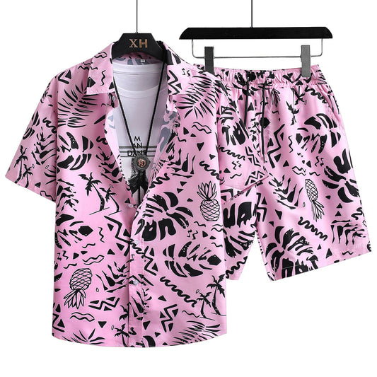 Men's Loose Fit Hawaiian Beach Shirt Suit