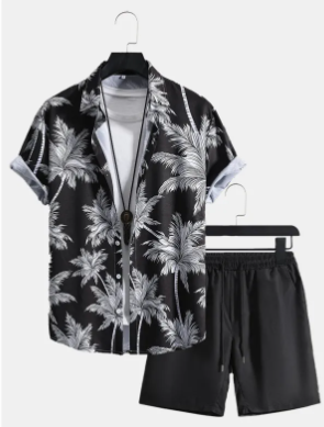 Men's 3D Print Beach Shirt & Shorts Set